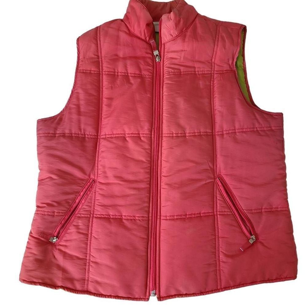 Liz Claiborne Womens Pink Zip Front Pockets Puffer Vest Jacket Petite Medium